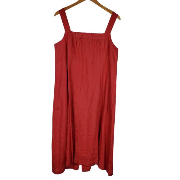 NEW J Jill 100% Linen Button Front Midi Dress XL Petite Cape Cod Red Sleeveless - Picture 5 of 13